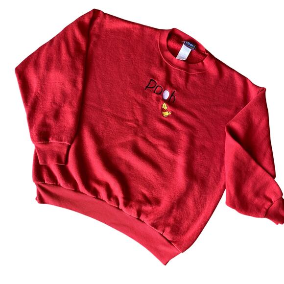 Vintage 90's POOH 100 ACRE COLLECTION Women's Red Crewneck Sweatshirt L - Picture 1 of 7